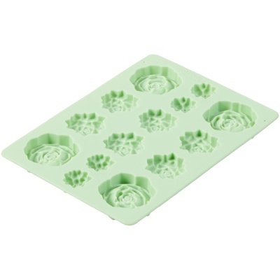 Forma de silicone verde com cavidades em forma de flores