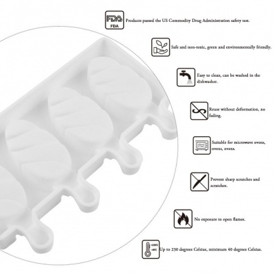 Forma de silicone branca para gelo com instruções de segurança e uso