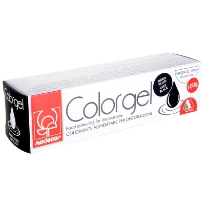 Caixa branca de ColorGel corante alimentar preto disco da Modecor 100g