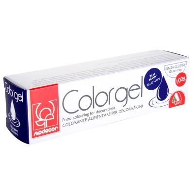 Embalagem de corante alimentar Colorgel azul marinho, 100g, sem glúten, marca Modecor.
