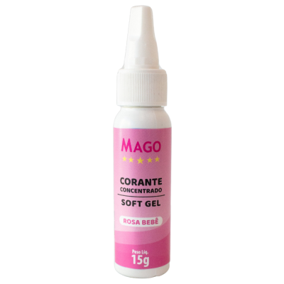 Frasco branco de corante concentrado rosa bebé da marca MAGO com 15g