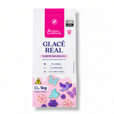 Embalagem de glacê real sabor baunilha com decoração colorida