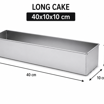 Forma rectangular metálica prateada para bolos com as dimensões 40x10x10 cm