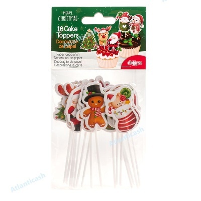 Pacote de cake toppers de papel com motivos de Natal coloridos