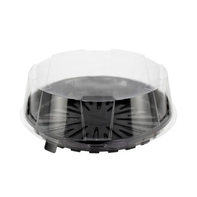 Embalagem redonda para bolo com base preta e tampa transparente em plástico