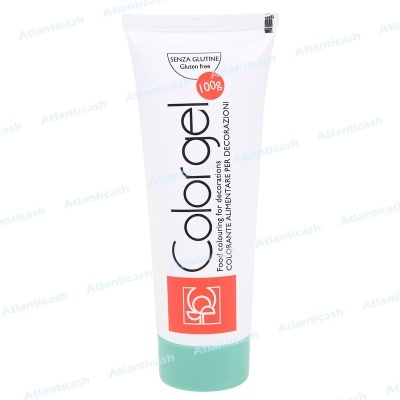 Tubo branco com tampa verde de gel colorante alimentar