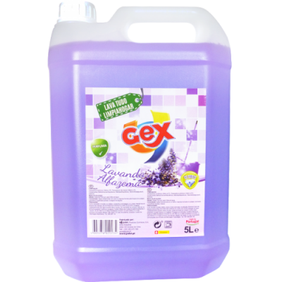 Recipiente de plástico lilás com detergente multiusos Gex lavanda 5L