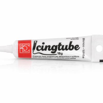 Tubo branco com rótulo Icingtube 18g para decoração de bolos.