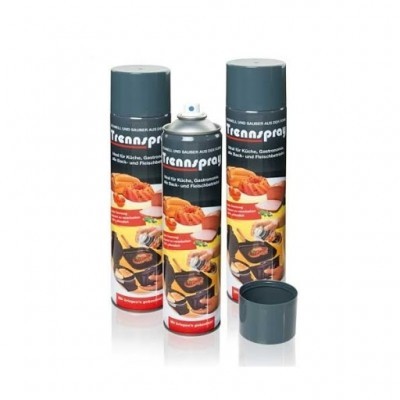 Três latas spray Trennspray com rótulos coloridos e uma tampa cinza