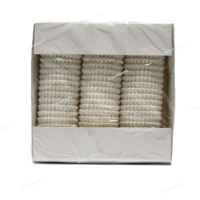 Pacote de copos descartáveis brancos, texturizados, em caixa de cartão