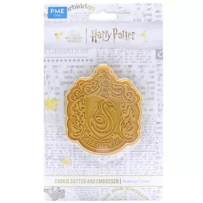 Cortador e embaixador de biscoitos dourado formato brasão Sonserina Harry Potter