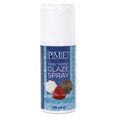 Spray comestível brilhante PME 100 ml com rótulo azul e imagens de doces