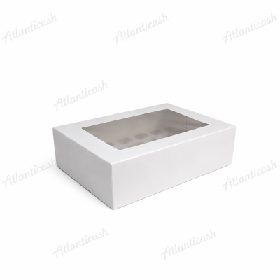 Caixa de cartão branca com janela transparente