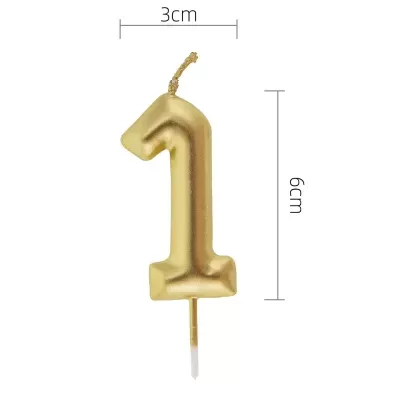 Vela dourada em formato de número 1 com medidas 6 cm de altura e 3 cm de largura
