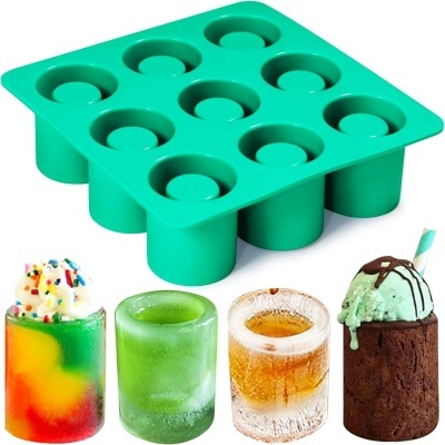 Forma de silicone verde com 9 cavidades para gelo e bebidas