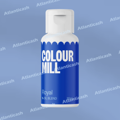 Frasco branco com rótulo azul e texto COLOUR MILL