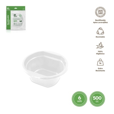 Embalagem de plásticos reutilizáveis transparentes de 500 cc