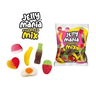 Pacote de gomas coloridas Jelly Mania Sugared Mix com várias formas e açucaradas.
