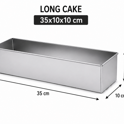 Forma de metal retangular para bolo 35x10x10 cm, cor prateada