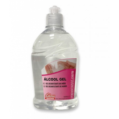 Frasco transparente de gel desinfetante para mãos ÁLCOOL GEL da marca Glou