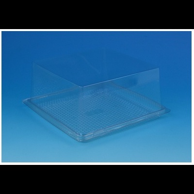 Embalagem transparente em plástico rígido com textura hexagonal na base