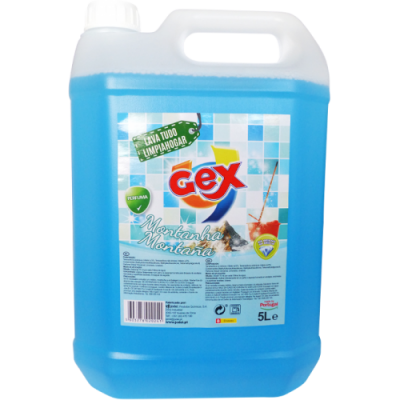 Frasco plástico azul 5L com rótulo colorido Gex Montanha Montana