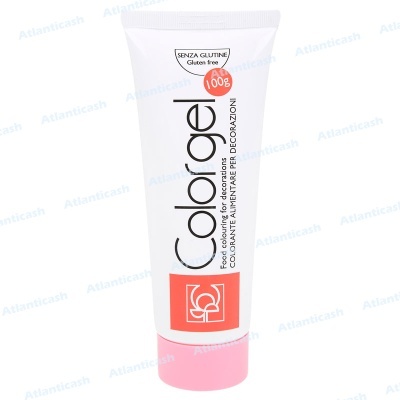 Tubo branco de corante alimentar Colorgel com tampa rosa