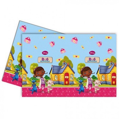 Guardanapos Disney Doutora Brinquedos com personagens e casa amarela em fundo azul