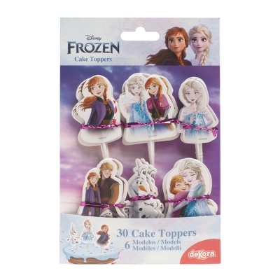 Pack de toppers para bolos Disney Frozen com 6 modelos de personagens coloridos em plástico.