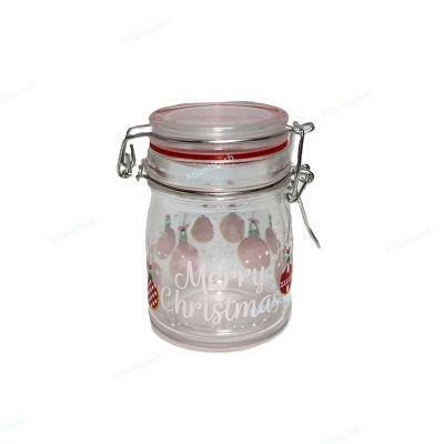 Frasco de vidro decorativo de Natal com tampa hermética e fecho metálico