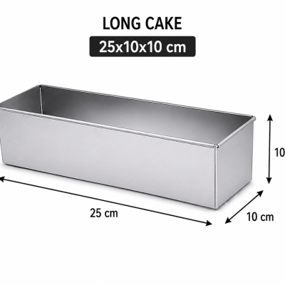 Forma de bolo retangular de metal prateado com dimensões 25x10x10 cm