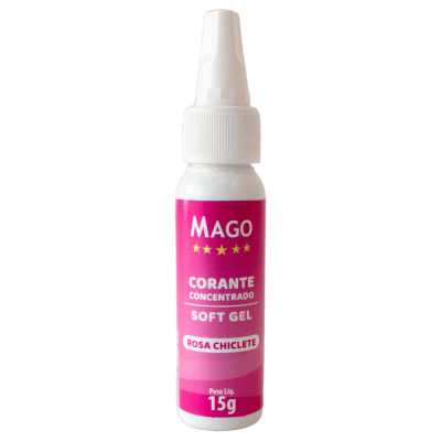 Frasco branco com rótulo rosa de corante concentrado MAGO