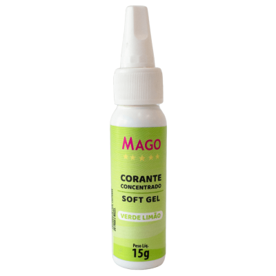 Frasco plástico com corante concentrado soft gel verde limão da marca MAGO