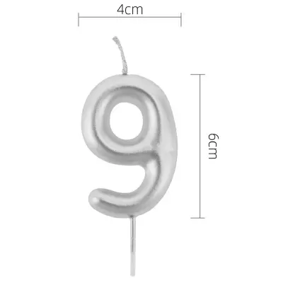 Vela prateada em forma de número 9 com fundo branco