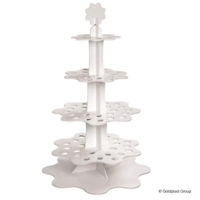 Expositor plástico branco em formato de árvore com vários níveis