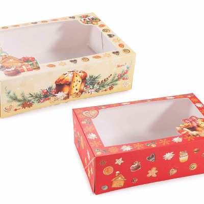 Caixas de cartão para bolos com tampa transparente e decoração natalícia