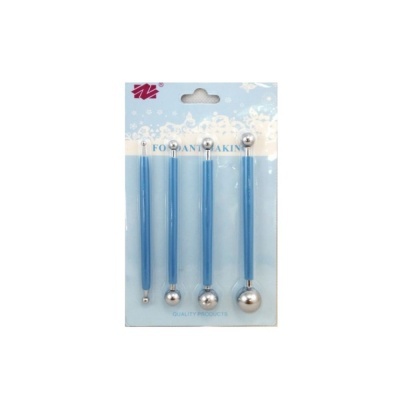 Conjunto de ferramentas para decoração de bolos com cabos azuis e esferas metálicas