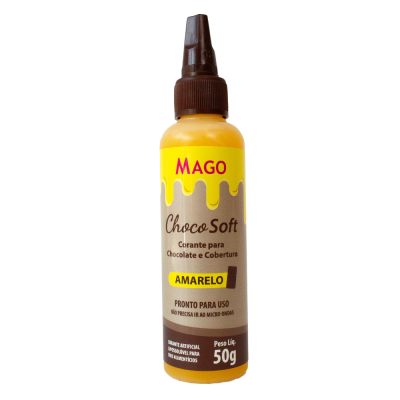 Frasco amarelo de corante para chocolate e cobertura MAGO Choco Soft