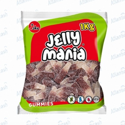 Embalagem de gelatinas Jelly Mania de 1 kg em cores vermelho e verde
