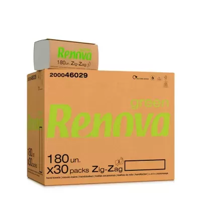 Caixa castanha de 30 pacotes de toalhitas faciais Renova Green Zig-Zag