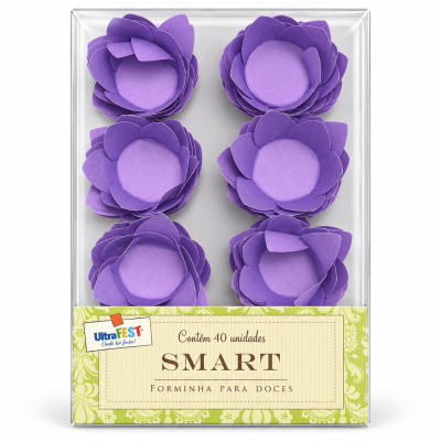 Forminhas para doces em papel roxo em embalagem transparente