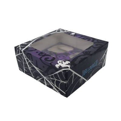 Caixa de cartão Halloween com janela transparente e decoração de teias de aranha e fantasma