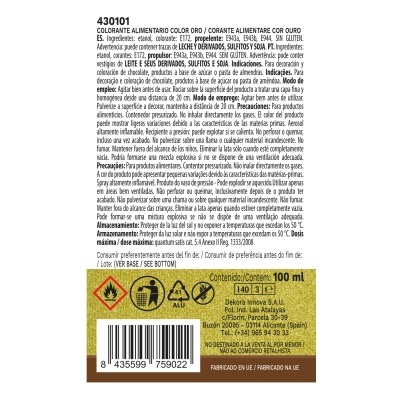 Rótulo do produto colorante alimentar Color Egg com óleo, texto detalhado e símbolos de segurança