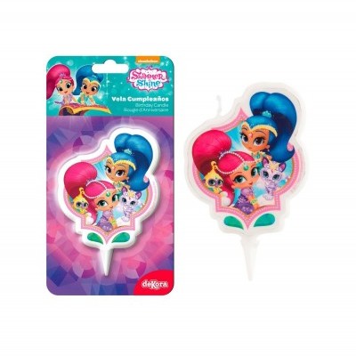 Vela de aniversário Shimmer e Shine com personagens coloridos
