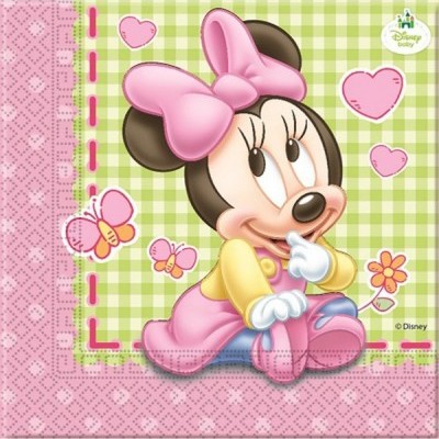 Guardanapo infantil com desenho da Minnie da Disney em fundo xadrez verde e rosa