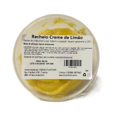 Recheio Creme de Limão em embalagem plástica transparente com rótulo branco e texto preto