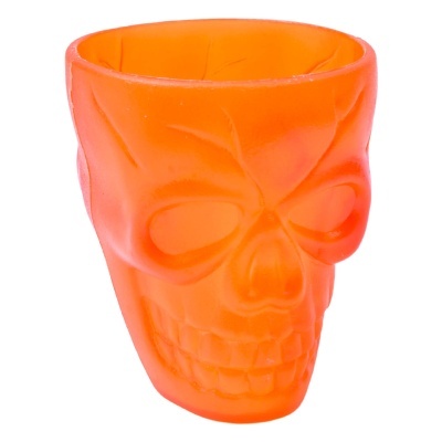 Copo plástico em forma de caveira laranja translúcido