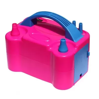 Bomba de ar elétrica rosa e azul com alça e conectores no topo