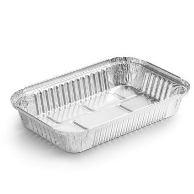 tabuleiro retangular descartável em alumínio prateado com bordas altas