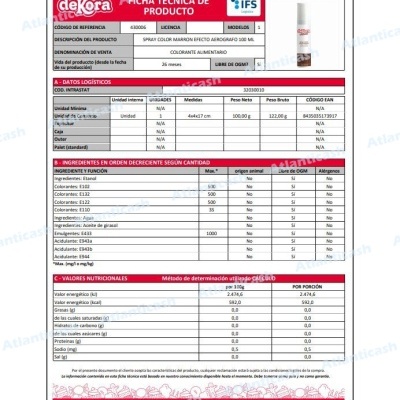 Ficha técnica do produto spray colorante alimentar marrom escuro de 100 ml da deKora